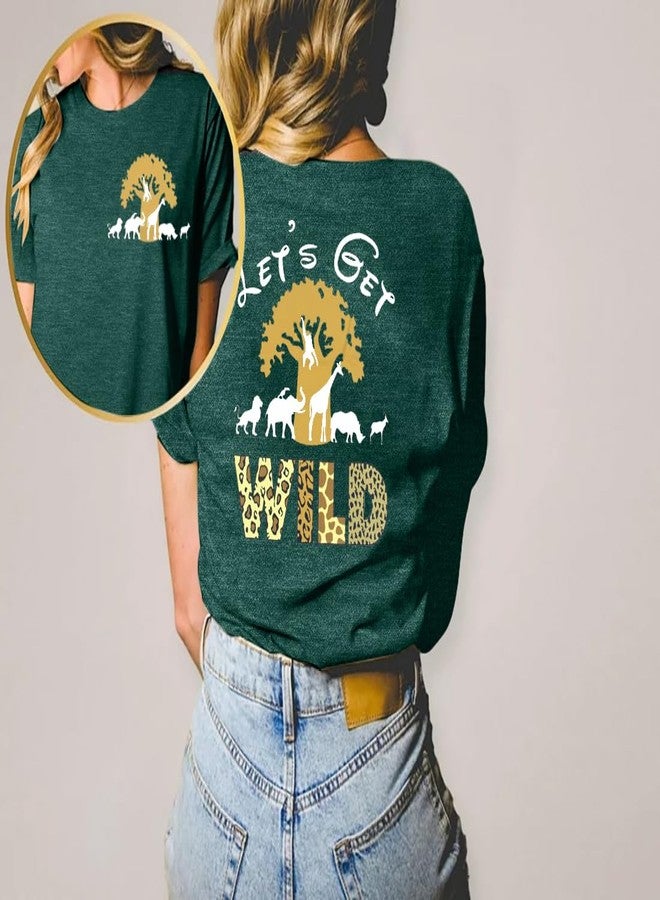 JinTing Lets Get Wild Shirts Women Animal Kingdom Shirt Family Safari Trip Tshirts Cute Zoo World Short Sleeve Tee Green - Image 4